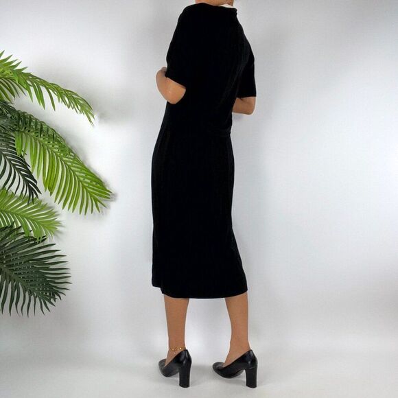 Vintage 90s Romantic Grunge Black Short Sleeve Button Down Midi Dress / 12 - Picture 2 of 6